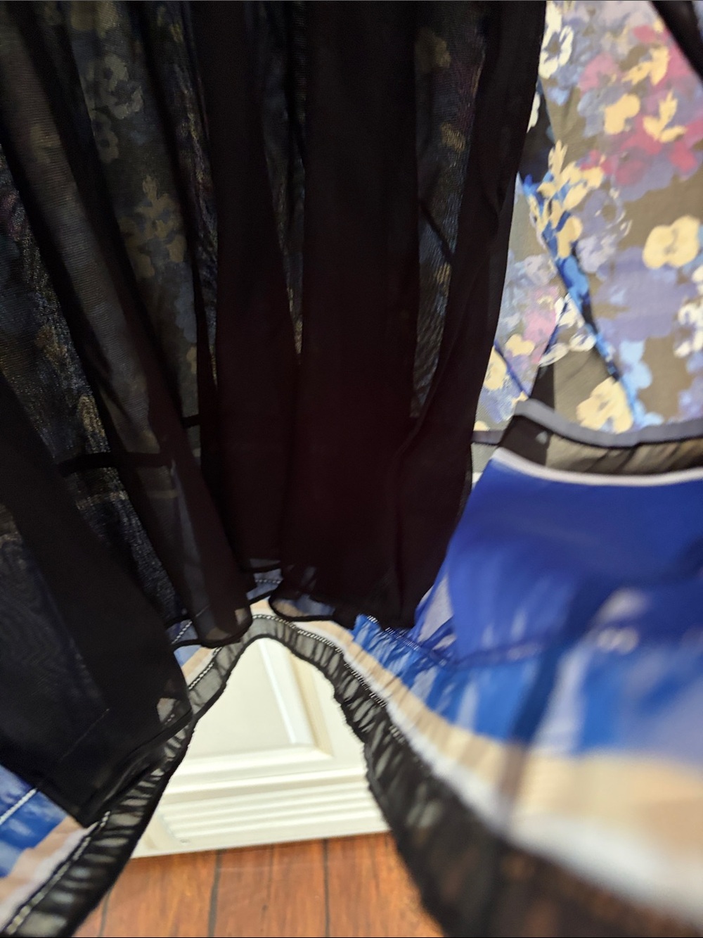 White House Black Market Black Floral Midi Dress with Blue & Purple Accents - Picture 6 of 9